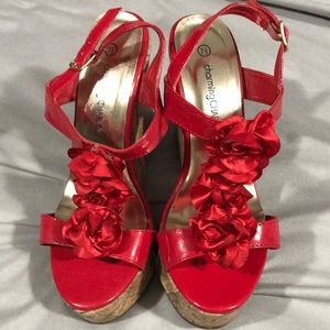 Red Floral Wedges